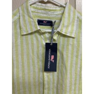 Men's Vineyard Vines Striped Linen Bendback Shirt LS Lime Green Size Large NWT